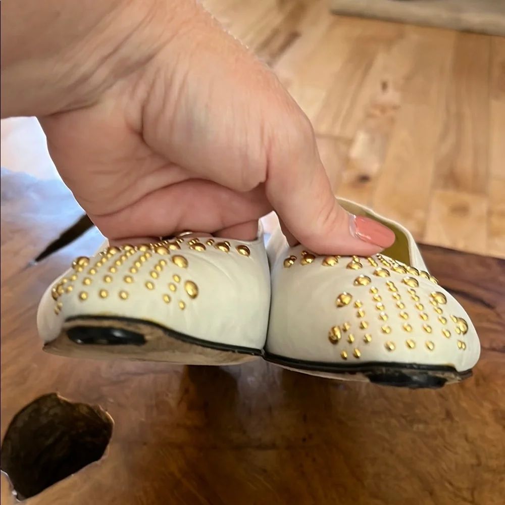Escada White and Gold Flats with Geometric Embellishments - Picture 7 of 15